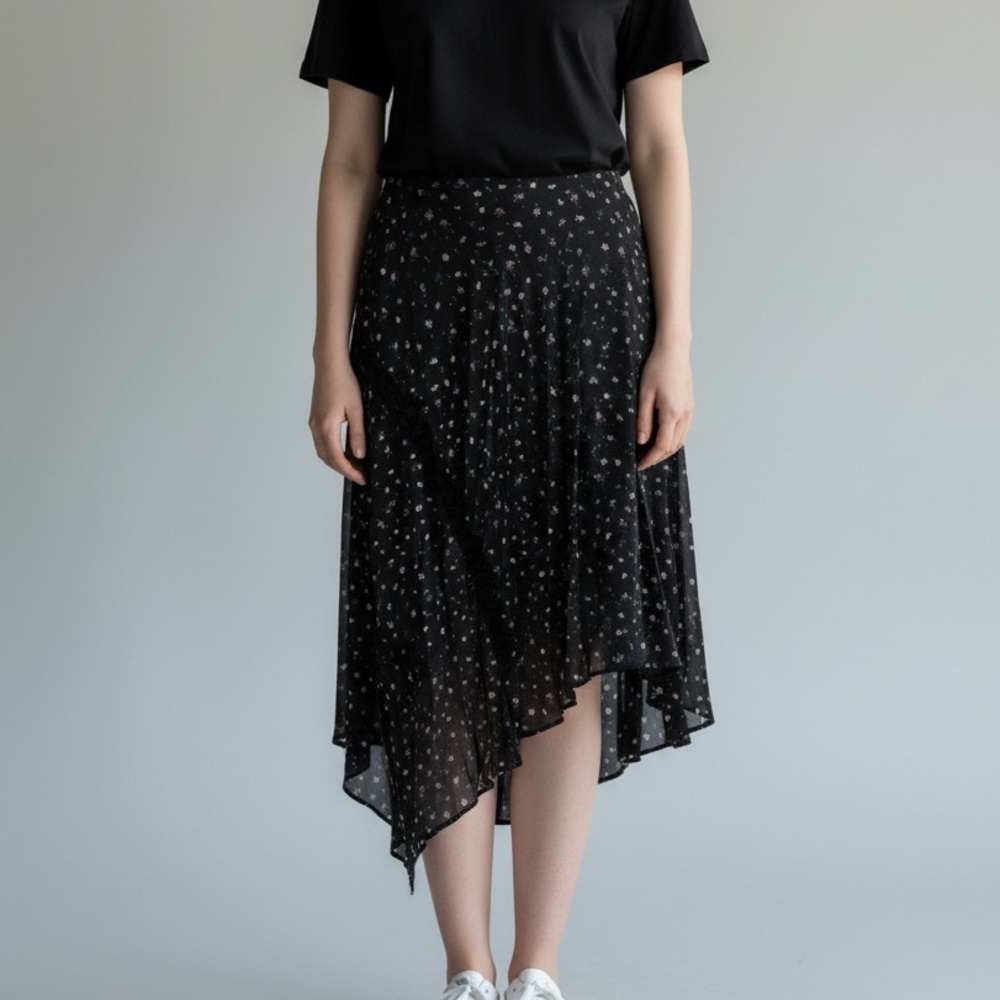 Ghospell Floral Midi Skirt Black
